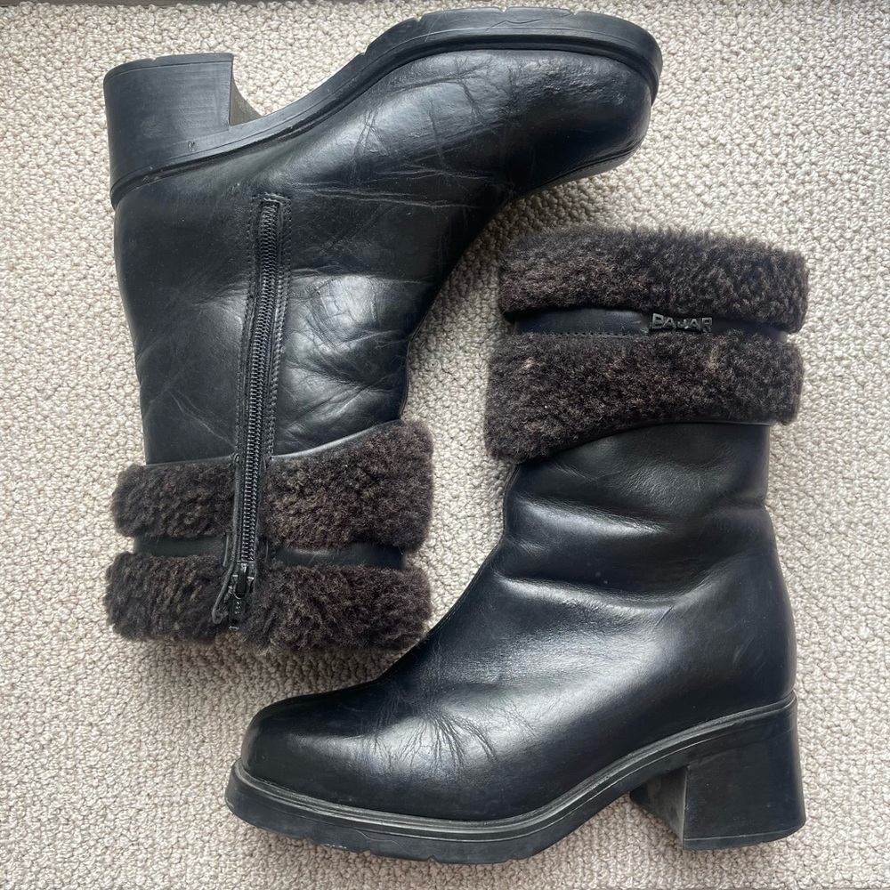 Pajar Shearling Leather with Sherpa Black Brown Winter Boots Heels Size 38 / 7.5